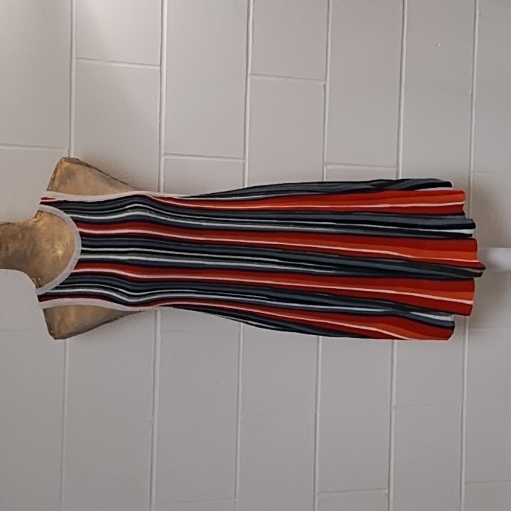 Free People Bright Stripe Gold Fine Gauge Light Weight Knit Lined Dress Coquette